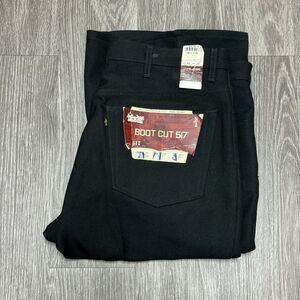 Vintage Levis 517 Pants Mens 42x40 Black Saddleman Boot Cut Wide Leg Pleated‎